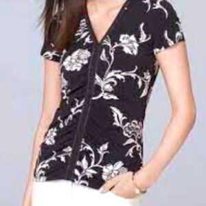 White House Black Market Printed Floral Top Black